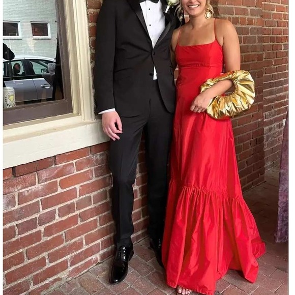 Staud Florence Gown Red Maxi Dress Spaghetti Strap Sleeveless A-Line Sz L - Picture 2 of 16